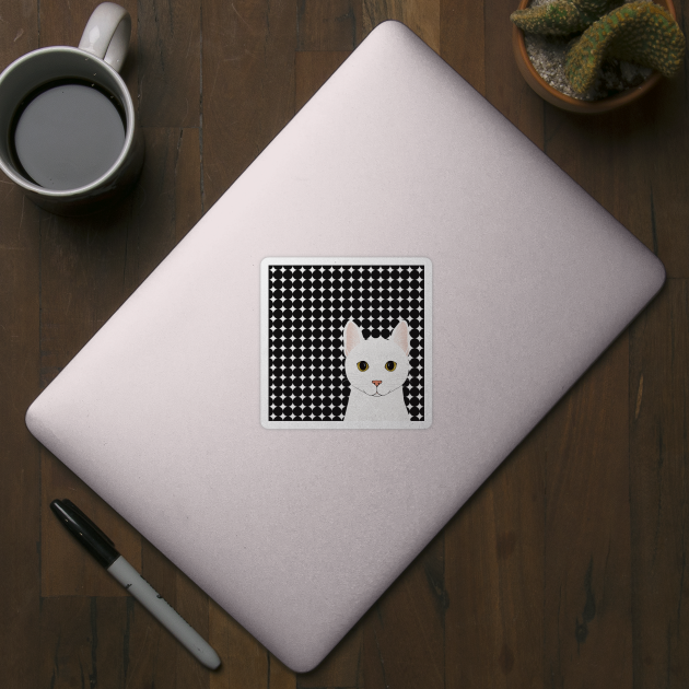 The cute white cat queen is watching you , white and black background pattern by marina63